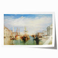 Venice canal scene with gondolas and historic buildings in muted earth tones on a rolled canvas.
