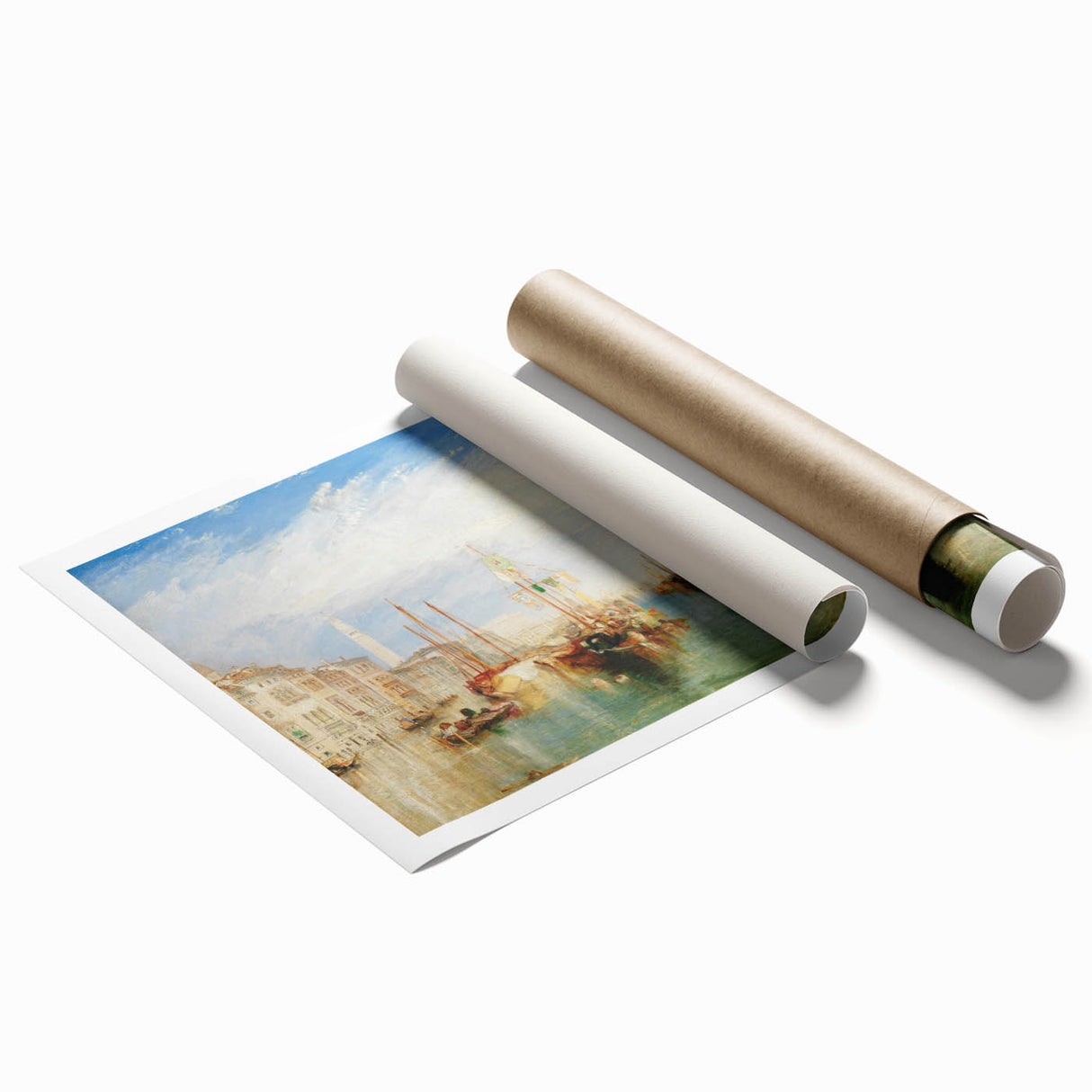 Extra large rolled print of Venice scenery with muted watercolor tones, ideal for classy bathroom wall art.