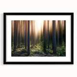 Extra large abstract art print featuring textured, colorful art of a European scene, framed in black.