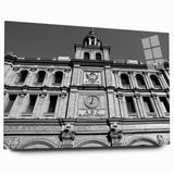 Large abstract depiction of Madrid skyline in vibrant hues on acrylic glass, ideal for bedroom or dining room art.