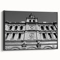Black and white framed canvas of Madrid landscape, vintage poster style, ideal for bedroom wall art.