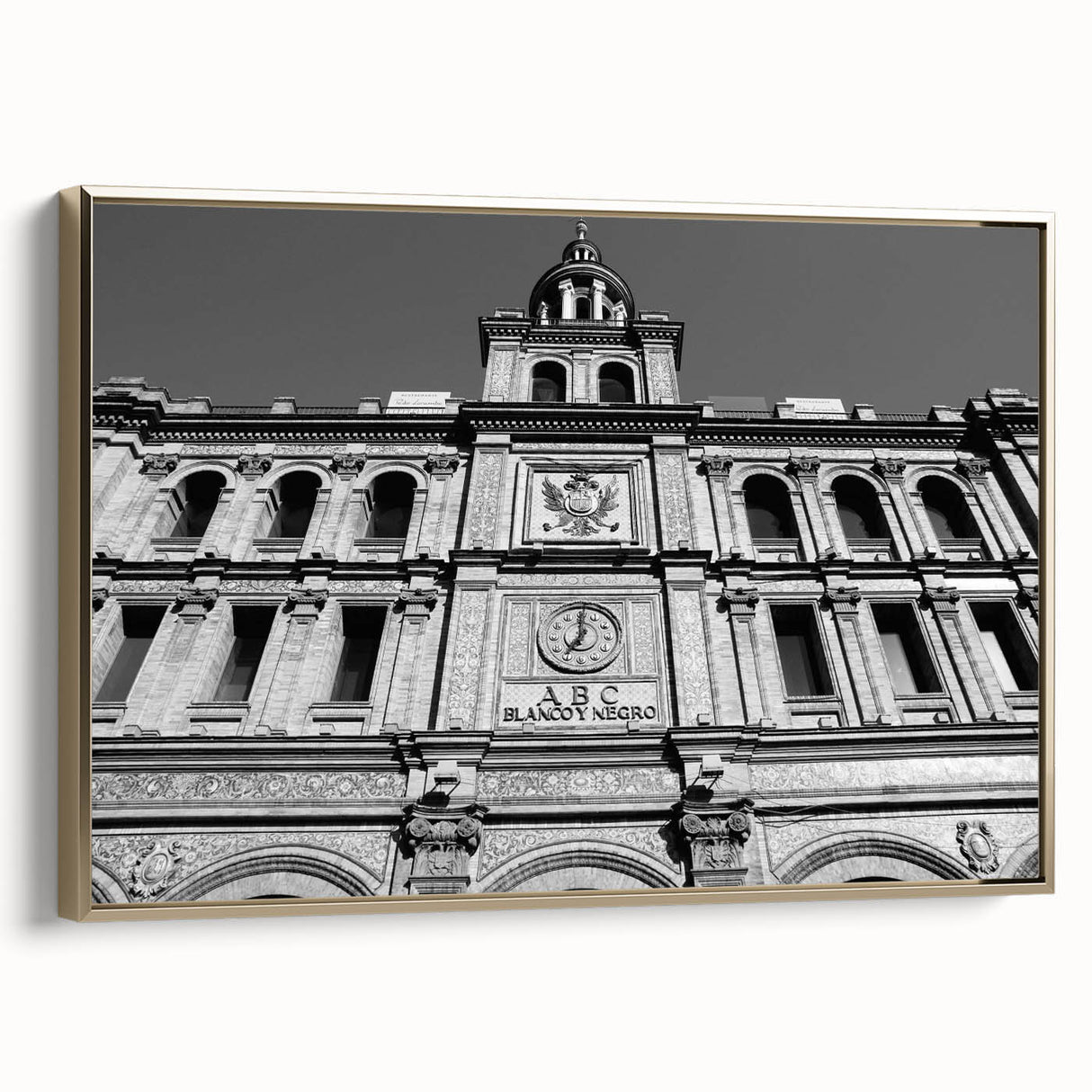 Framed canvas of a vintage Madrid landscape in muted earth tones, ideal for bedroom wall art.
