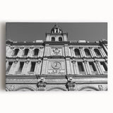 Black and white stretched canvas of Madrid skyline, ideal for kitchen wall art.