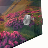 Large abstract wall art of a European scenery in muted earth tones on acrylic glass, suitable for dining room ambiance.