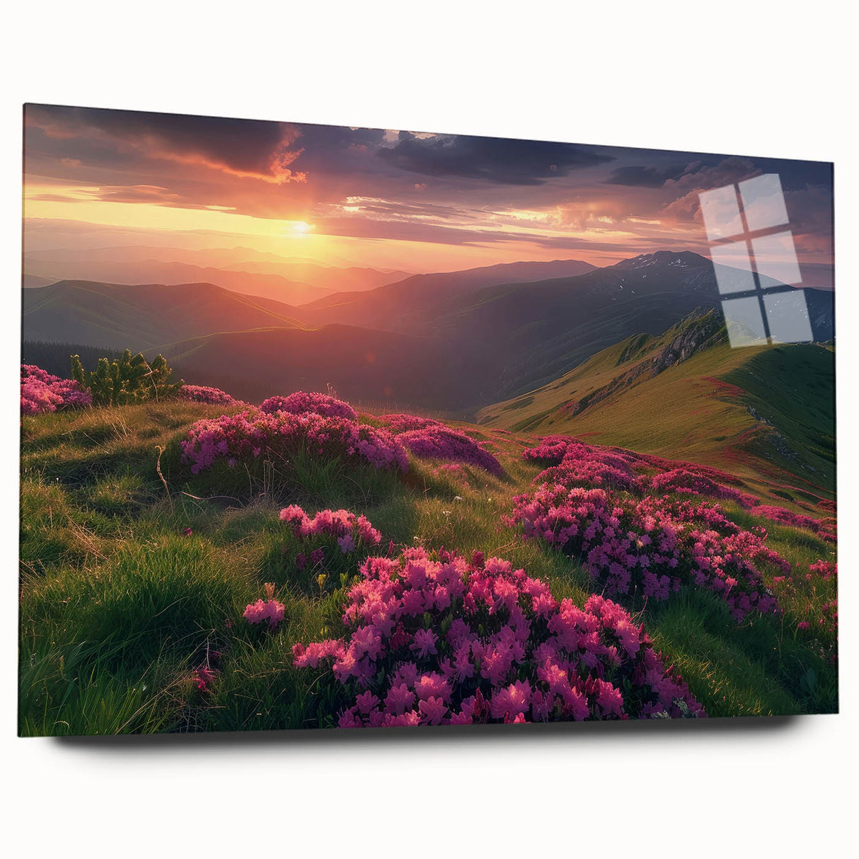 Large abstract wall art of a European landscape in muted earth tones on acrylic glass.