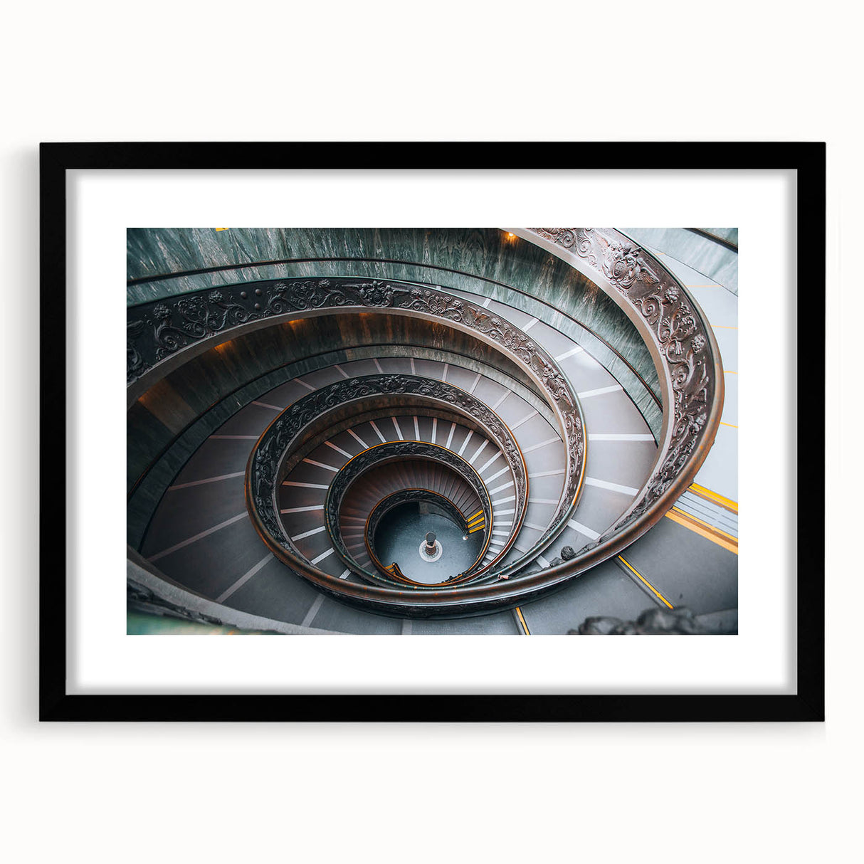 Extra large abstract art print of colorful, textured depiction of the Vatican, in a black frame with mat.