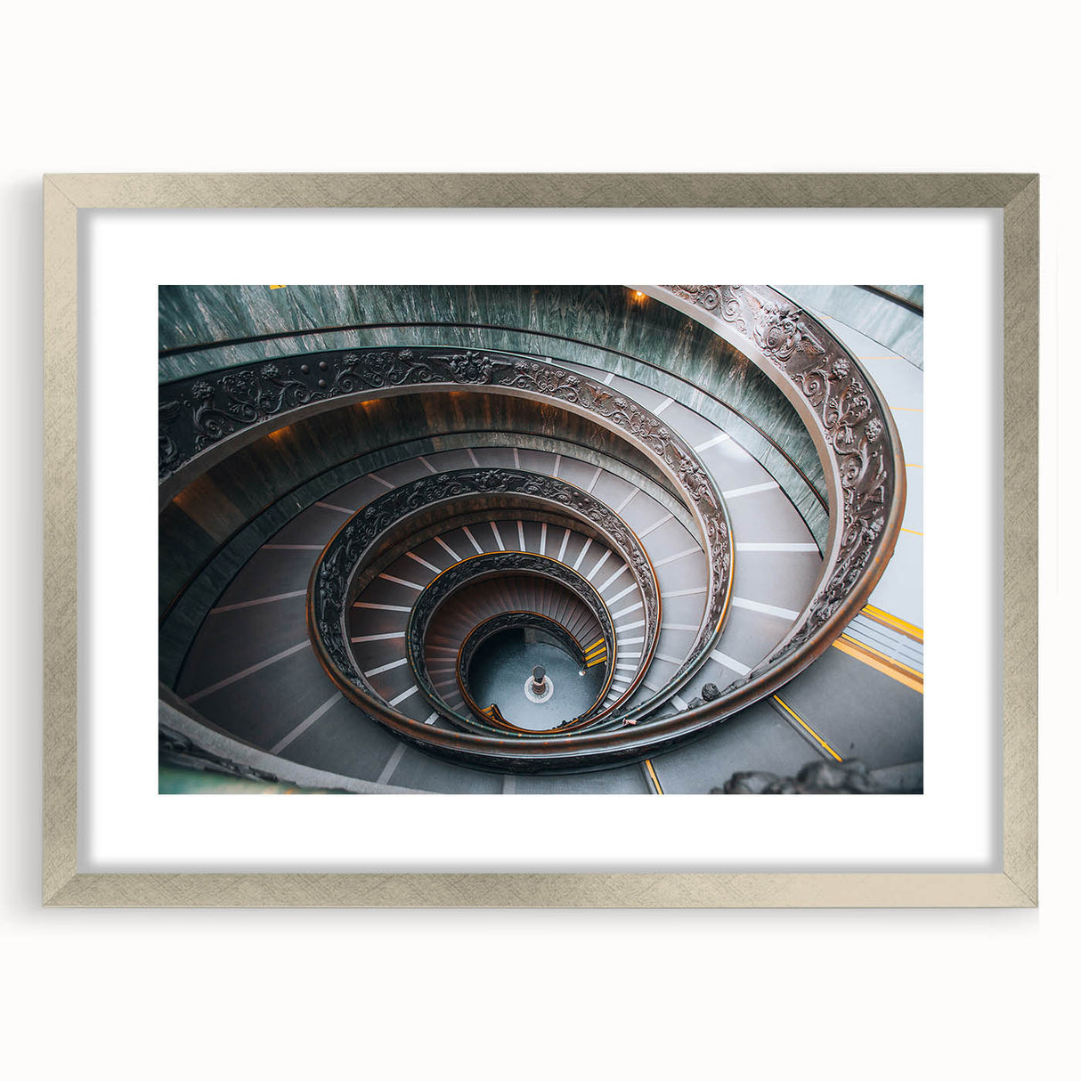 Textured abstract art print of the Vatican, in silver frame with mat, suitable for bedroom ambiance.
