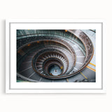 Abstract art print of the Vatican in muted gray and blue tones, framed with a white mat, ideal for dining room decor.