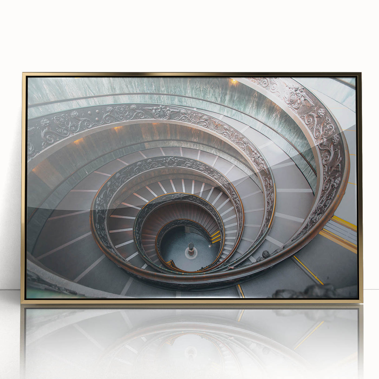 Large art print of the Vatican scenery in muted gold and beige tones on framed acrylic, ideal for modern art wall decor.
