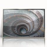 Mid-century modernist art of the Vatican scenery in silver framed acrylic, featuring muted earth tones.