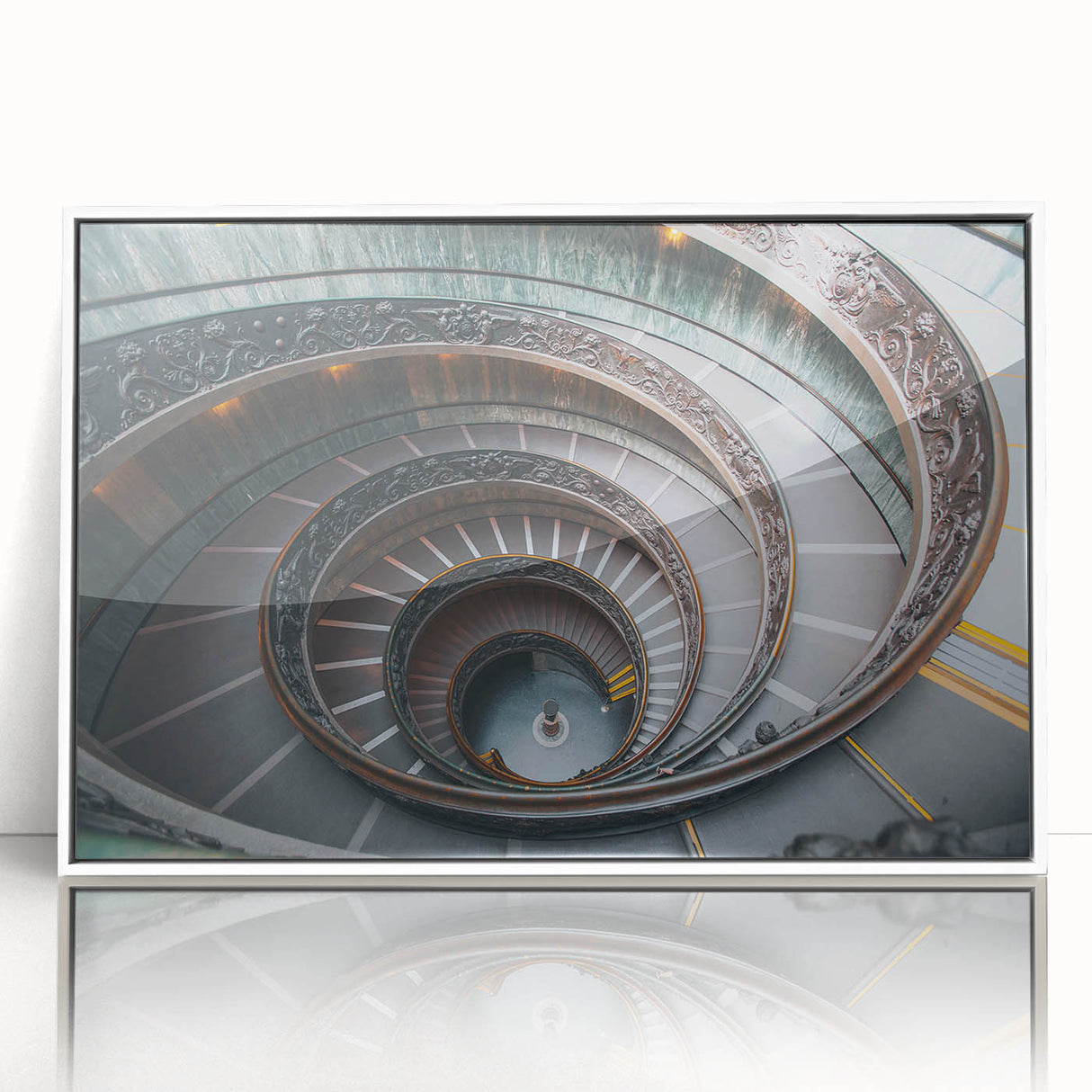 Acrylic print of the Vatican scenery in muted earth tones, framed in white, suitable as modern art wall decor.
