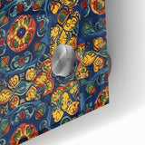 Mid-century modernist abstract representation of Oaxaca scenery in vibrant earth tones on large acrylic glass.