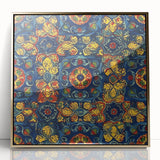 Large acrylic print of Oaxaca, Mexico landscape in gold frame, featuring mid-century modernist style.