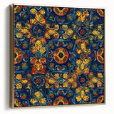 Framed canvas wall art featuring a vintage-style landscape painting of Oaxaca, Mexico, in silver and gold tones.