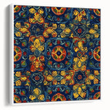 Vintage poster art of Oaxaca scenery on a framed canvas, featuring colorful art on a black background.