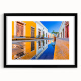 Extra large framed abstract art print featuring a colorful, textured depiction of Yucatan scenery.