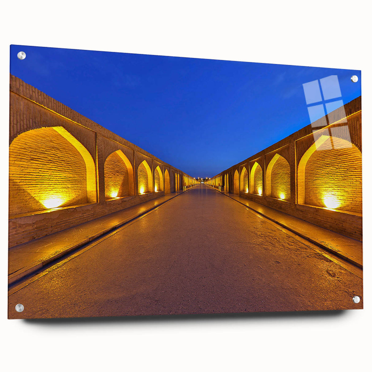 Acrylic print of a Middle Eastern landscape in earth tones, ideal for dining room decor.