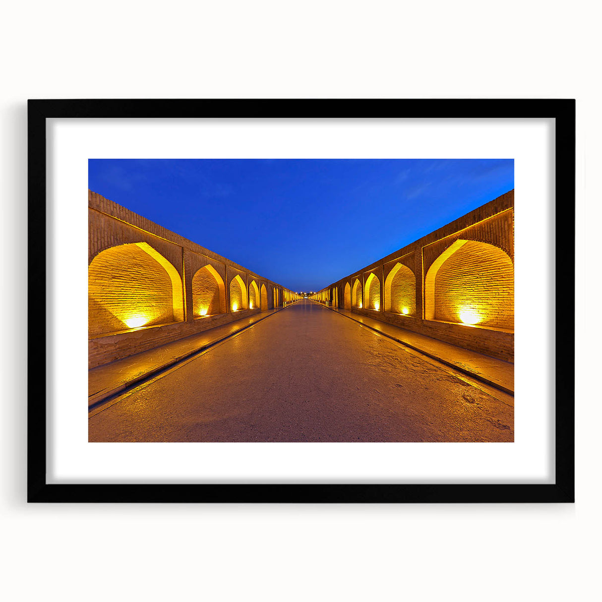 Extra large abstract art print featuring a colorful, textured depiction of a Middle Eastern scenery on a framed canvas.