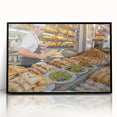 Large abstract wall art depicting the Jerusalem skyline in muted earth tones on a framed acrylic.