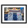 Extra large abstract art print of Tel Aviv skyline with vibrant, colorful textures on a framed black mat.