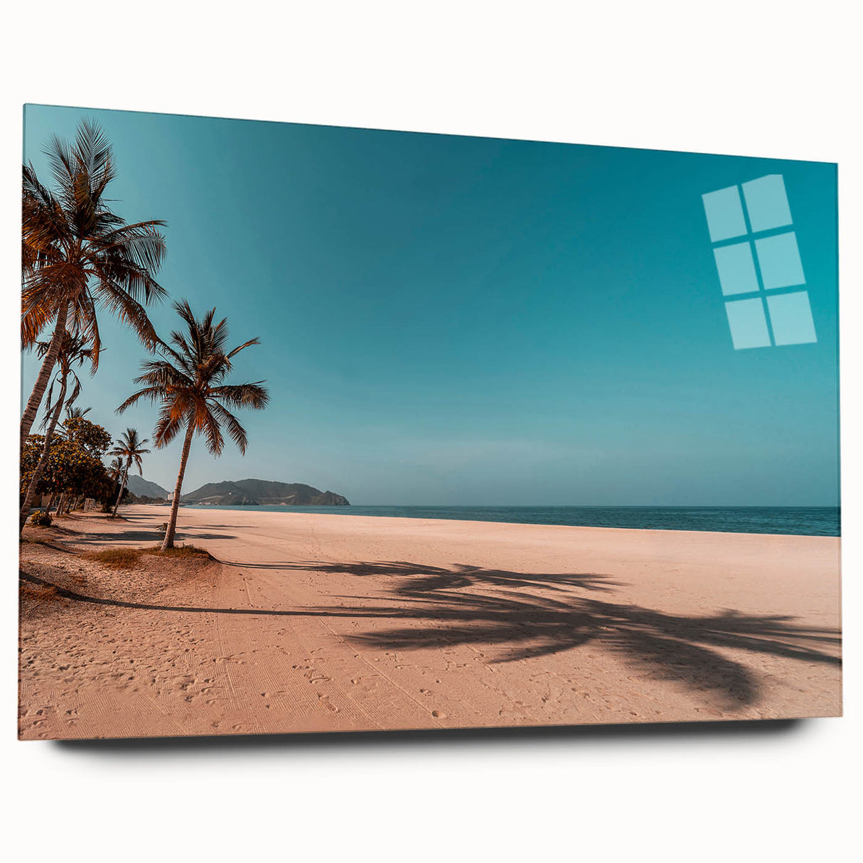 Large abstract wall art of a Middle Eastern Oman scenery in muted earth tones on acrylic glass.