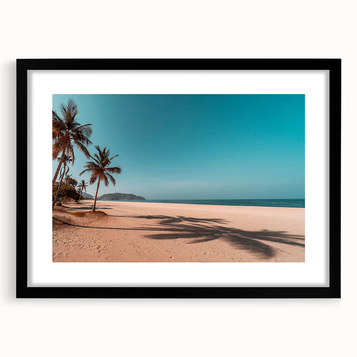 Extra large abstract art print featuring colorful, textured scenery of Middle East Oman on a black framed matte canvas.