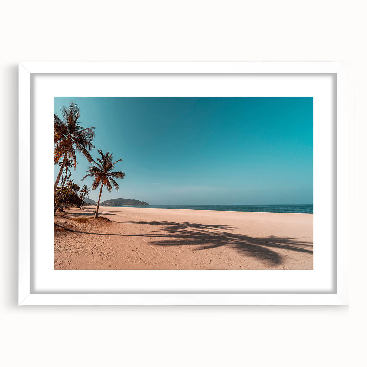 Abstract art print depicting Middle Eastern scenery in muted earth tones on a white framed mat.
