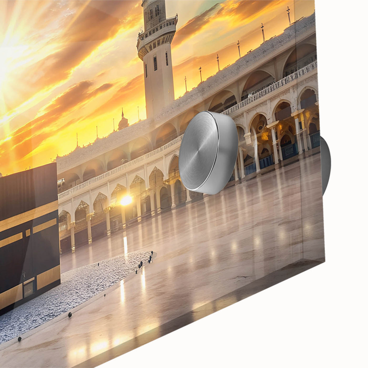 Large abstract wall art depicting a Middle Eastern scenery in muted earth tones on acrylic glass.