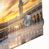 Large abstract wall art depicting a Middle Eastern scenery in muted earth tones on acrylic glass.