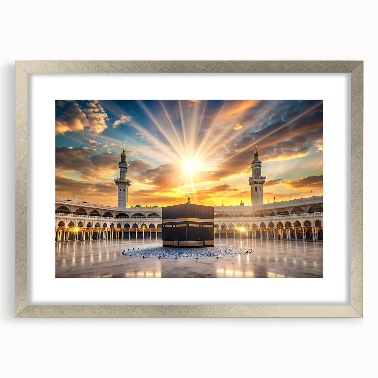 Textured abstract art print of a Middle Eastern landscape in muted earth tones on a framed canvas.
