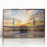 Framed acrylic print of a serene Saudi Arabian landscape in gold and earth tones, suitable for modern art wall decor.