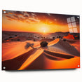 Large abstract wall art of the Abu Dhabi skyline on acrylic glass, in muted earth tones, ideal for dining room decor.