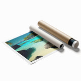 Extra large rolled print featuring a serene Fiji scenery with lush florals in soft color tones.