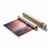 Extra large rolled print of Auckland skyline with muted blue and green tones, ideal for classy bathroom wall art.
