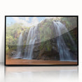 Large abstract wall art depicting a Bolivian landscape in earthy tones on a black framed acrylic print.
