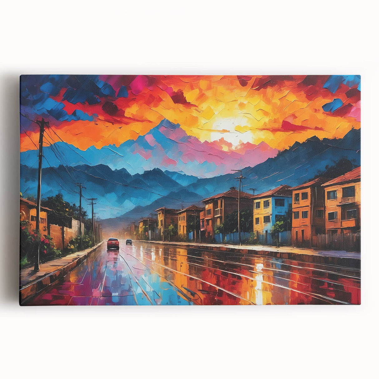 Large black and white stretched canvas featuring a Colombian landscape, ideal for kitchen wall art.