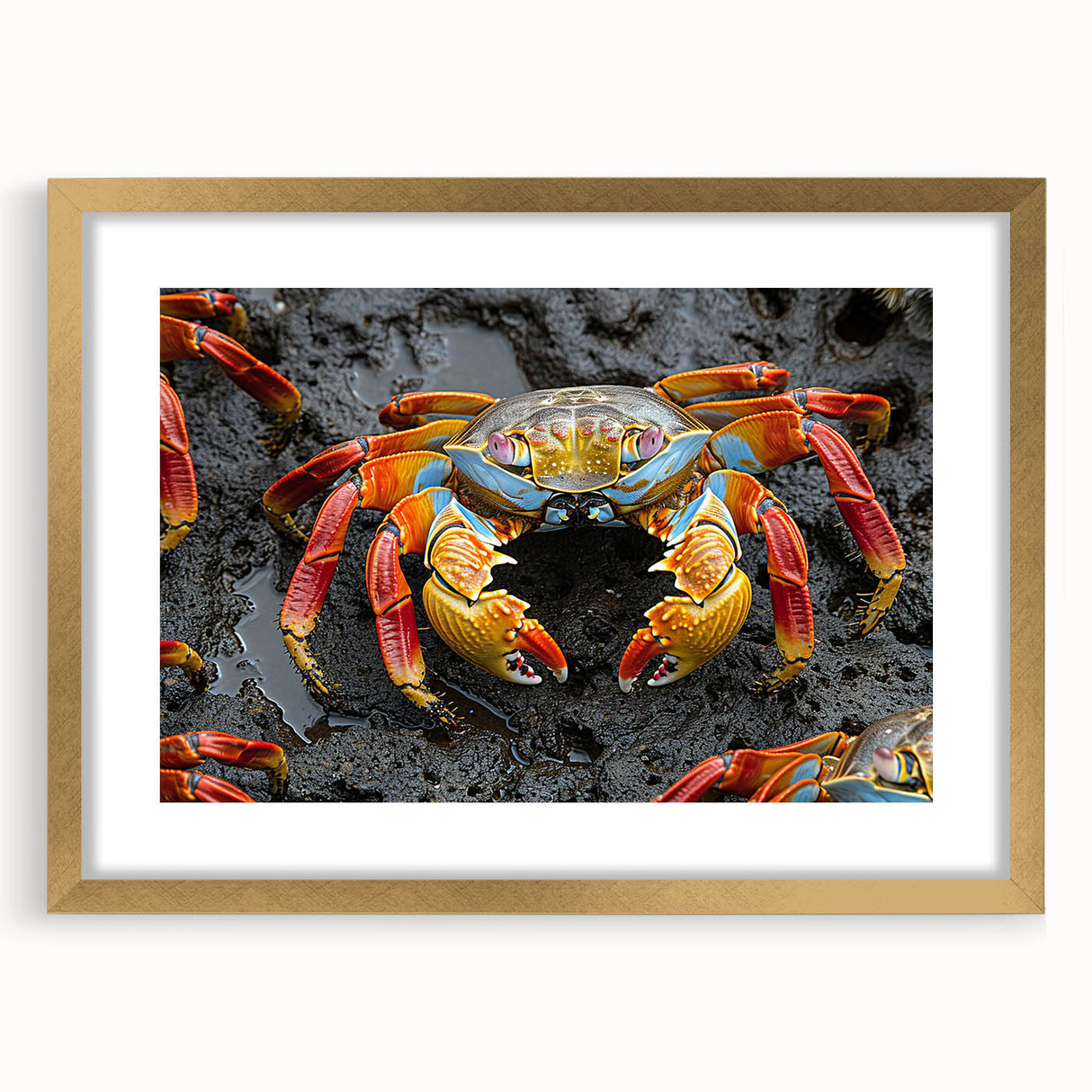 Extra large wall art depicting an abstract view of the Galapagos with textured strokes in earthy tones on a framed canvas.