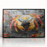 Large abstract wall art depicting the Galápagos Islands in muted earth tones, framed in black acrylic.