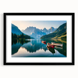 Extra large wall art depicting abstract Alaskan scenery in vibrant colors, framed in black, suitable for living room decor.