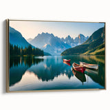 Framed canvas featuring a vintage-style landscape painting of an Alaskan scenery in muted gold and black tones.