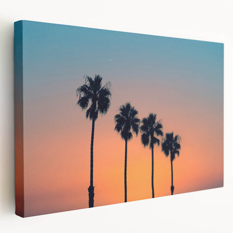 Large art print of San Diego scenery in muted blues and greens on stretched canvas, suitable for kitchen wall art.