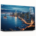 Acrylic print of San Francisco skyline in muted gray and blue tones, suitable for bedroom or dining room decor.