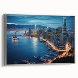 Landscape art painting of San Francisco skyline, featuring colorful art on black framed canvas, ideal for office decor.