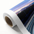Art Deco poster of Connecticut scenery on rolled canvas, featuring muted green and blue tones, ideal for nursery wall art.