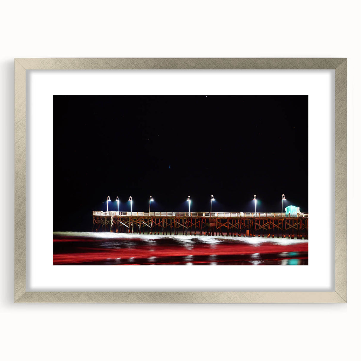 Textured art depicting an abstract Daytona scenery in silver frame with mat, featuring cool blue and gray tones.