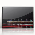 Large abstract wall art depicting Daytona scenery in muted gray and blue tones on a framed acrylic.