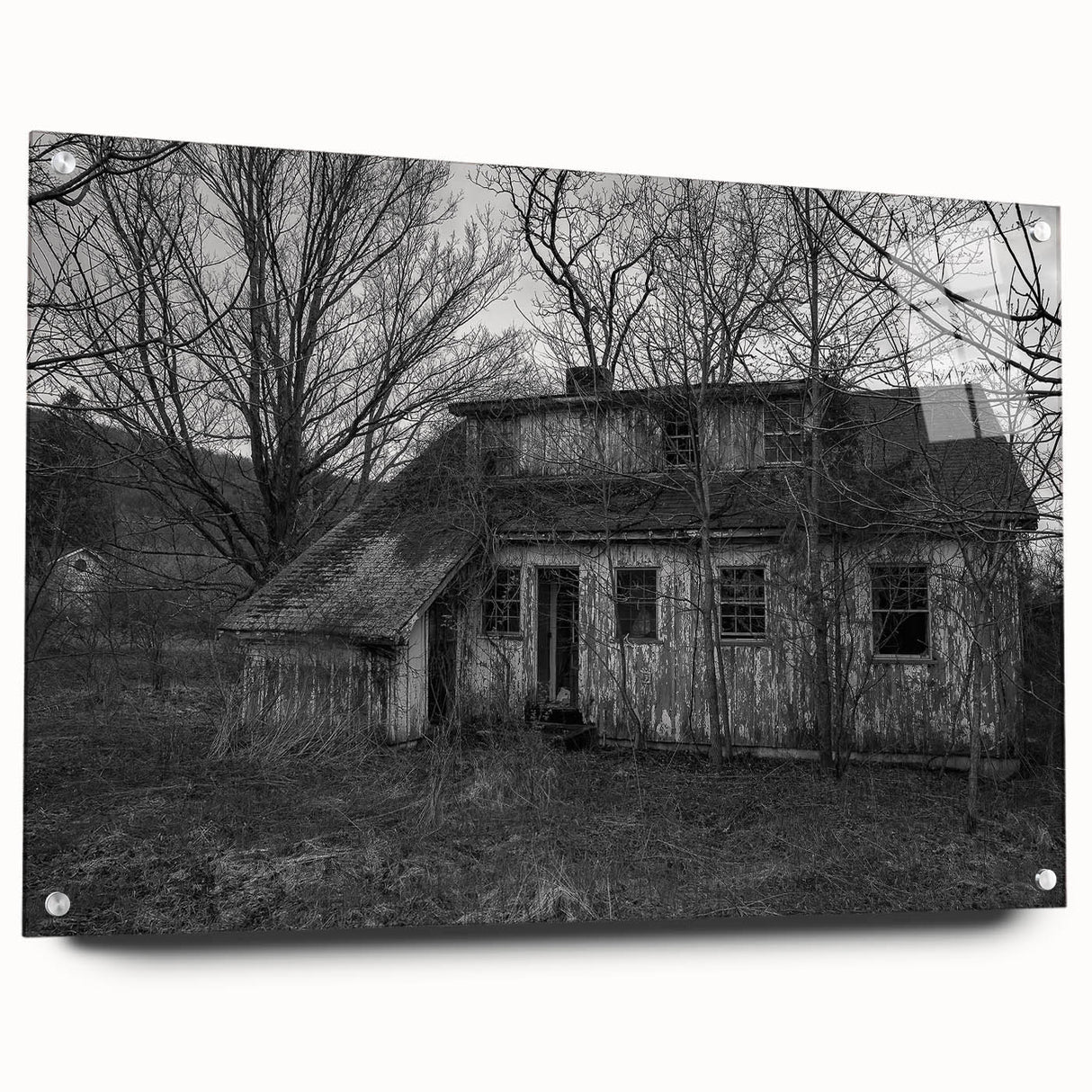 Acrylic print of a large abstract depiction of the Delaware scenery in muted earth tones.
