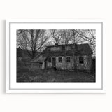 Abstract art print of Delaware scenery in muted earth tones, framed with a white mat, suitable for dining room decor.