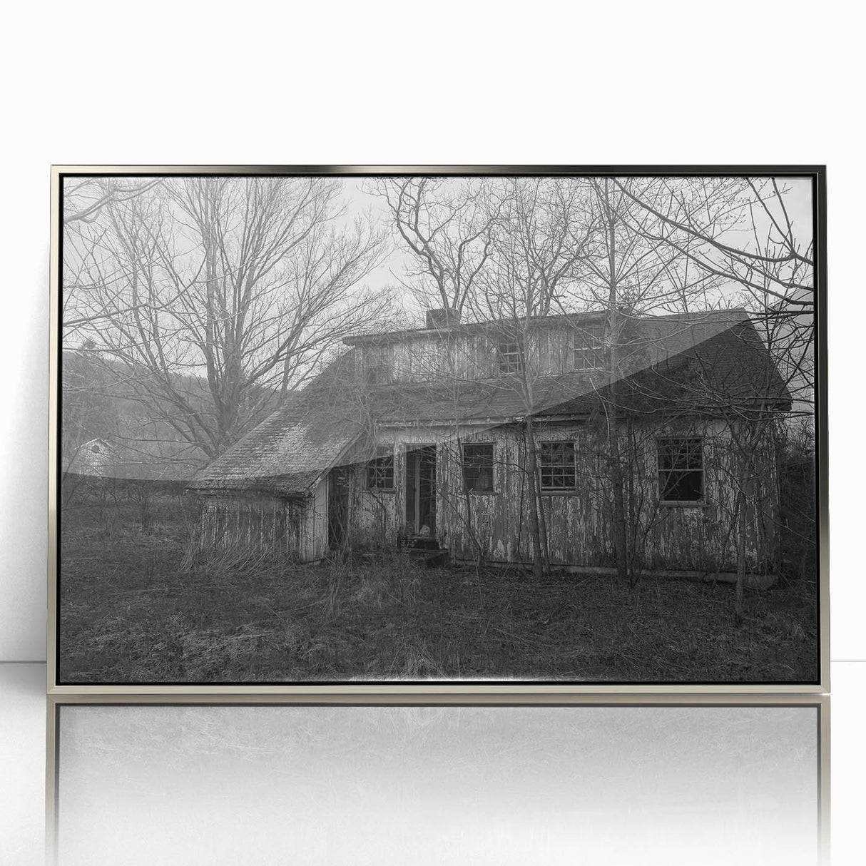 Mid-century modernist art depicting Delaware scenery in muted blue and green tones on a framed acrylic print.