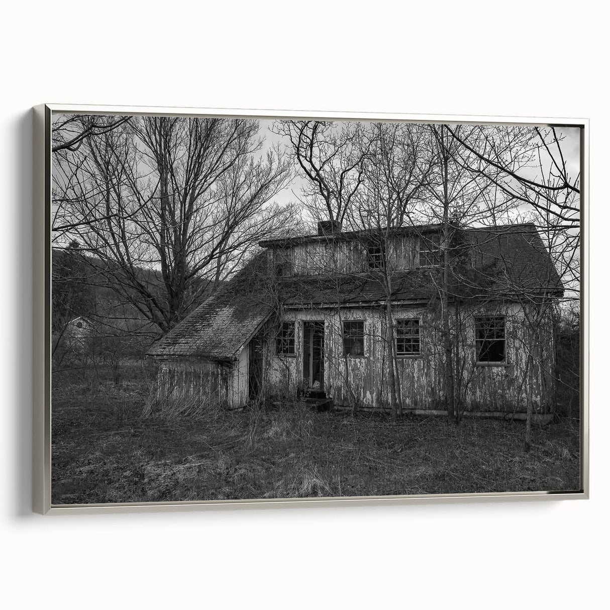 Landscape art painting of Delaware scenery on a silver-framed canvas with vintage poster styling.